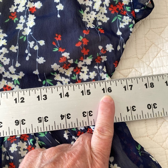 NWT Anna-Kaci Floral Print Navy Dress M fully lines V neck cap sleeves - Picture 12 of 13